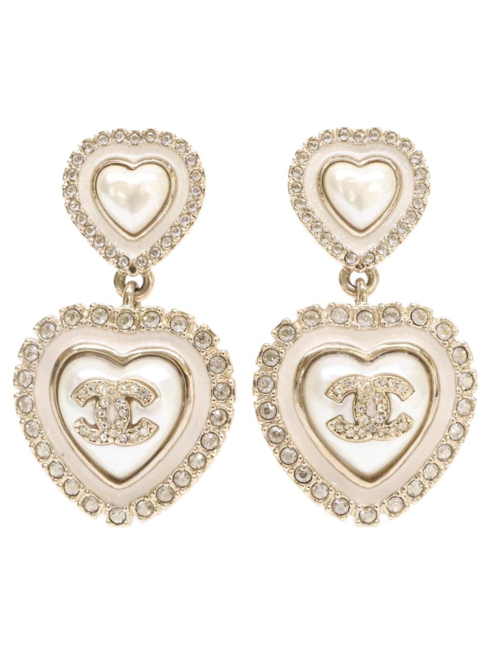 Chanel Cc Logo Heart Earrings Metal #276355C14B - Picture 1 of 8